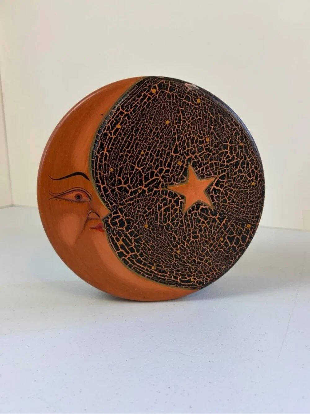 Vintage Wood Sun Moon Trinket Box Celestial Folk Art Boho Home Decor 90s 1990s